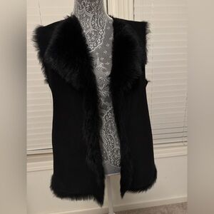 Theory reversable black real fur with lamb sherling vest size medium